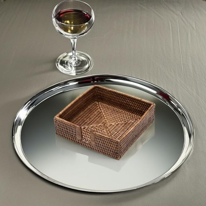 Caspari Rattan Luncheon Napkin Holder in Dark Natural Brown, 1 Each