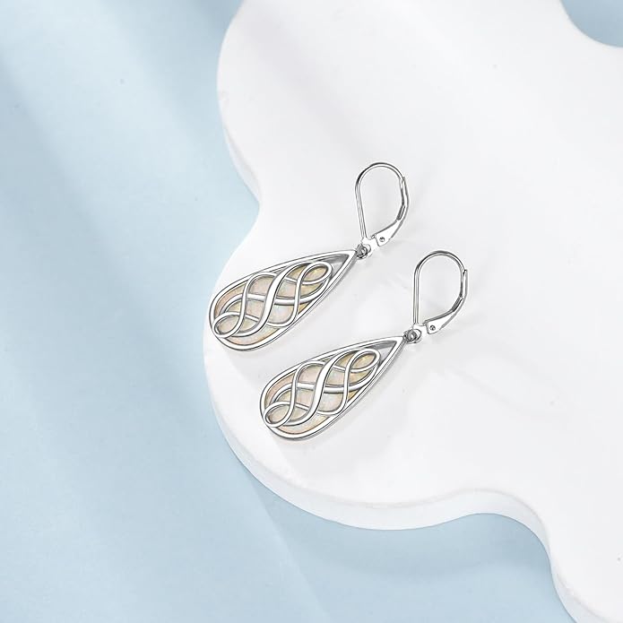 VONALA White Opal Celtic Knot Dangle Drop Earrings for Women 925 Sterling Silver Boho Chic Jewelry Gift for Women