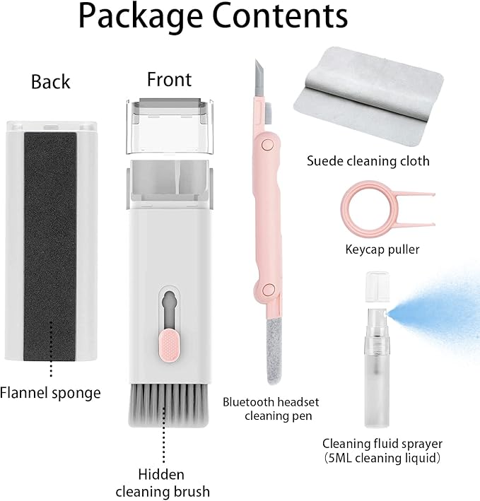 7 in 1 Electronic Cleaner kit - Keyboard Cleaner, Keyboard Cleaning Kit, Laptop Cleaner with Brush, Electronic Cleaner for Airpods pro/Laptop/Phone/Computer/Screen (Give Away a Flannel Cloth) Pink