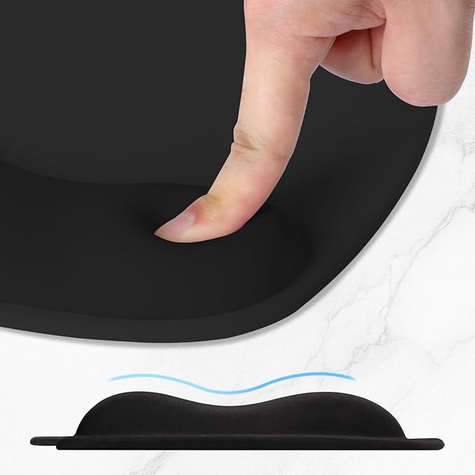 ITNRSIIET Ergonomic Mouse Pad, Cushioned Gel Wrist Rest, Non-Slip Base, Smooth Surface, Cute Multi-Color, 9.5 x 8.2 in, Black