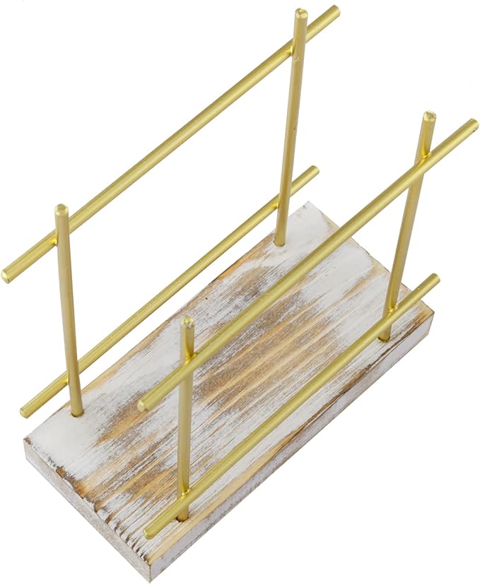 MyGift Metal Napkin Holder with Shabby Whitewashed Solid Wood Base, Dining Table Square Napkin and Cocktail Serviette Dispenser Rack, Kitchen and Dining Accessories