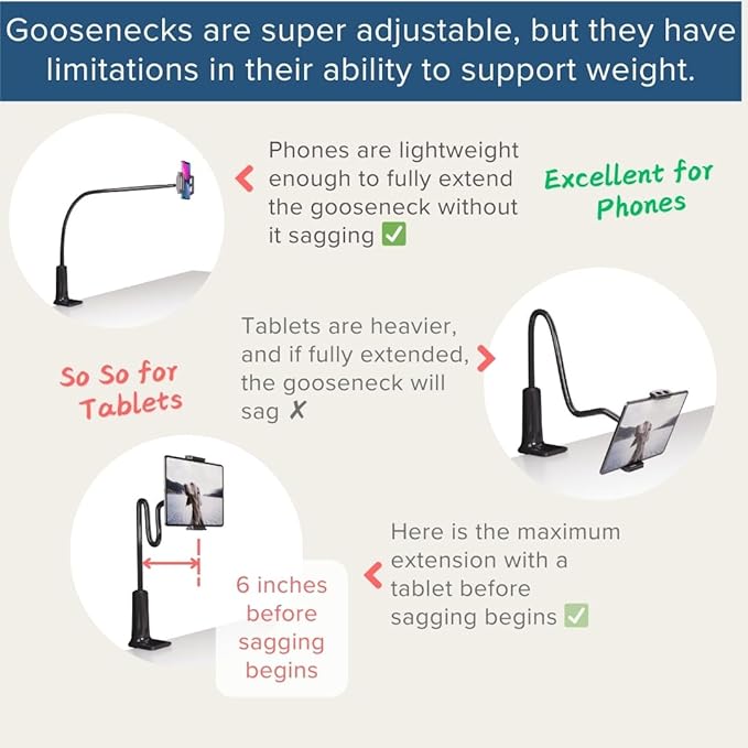 LEVO Clamping Gooseneck Phone and Tablet Mount Holder with Flexible Long Arm – Ideal for Desk, Office, Bedside, Headboard, Kitchen Counter, Boat, RV, and More - Black