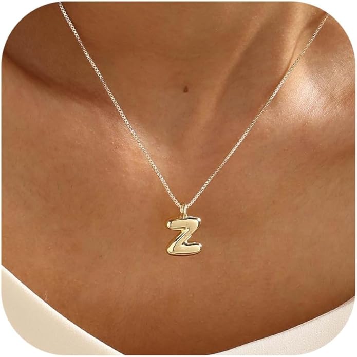 Bubble Gold Silver Letter Necklace Initial Necklaces for Women Trendy 14K Dainty Charm Pendant Name Necklace Personalized Jewelry Gift for Women Teen