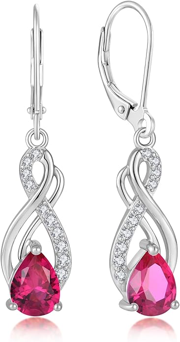 Infinity Love Birthstone Earrings for Women 925 Strling Silver 5A Cubic Zirconia Dangle Drop Leveback Earrings Jewelry Birthday Christmas Day Gifts for Her