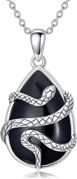 Black Onyx Necklace 925 Sterling Silver Flower Insect Pendant Teardrop Onyx Jewelry Valentines Day Birthday Gifts for Women