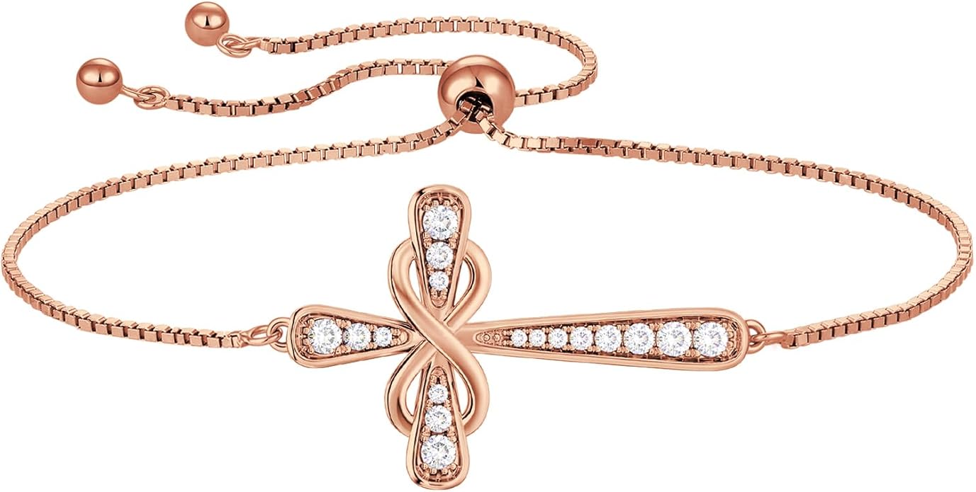 YL Cross Bracelet 925 Sterling Silver Infinity Sideways Link Bracelet Birthstone Jewelry for Women