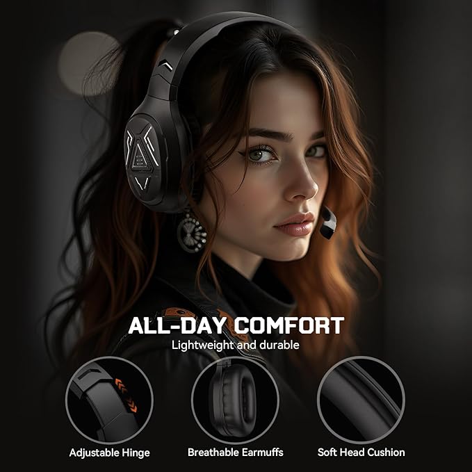 EKSA 2.4GHz Wireless Gaming Headset with Noise Canceling Microphone for PS5, PC, PS4 Bluetooth Gaming Headphones with USB & Type-C Connector, 52Hrs Battery PC Headset for Switch, Laptop, Mobile, Mac
