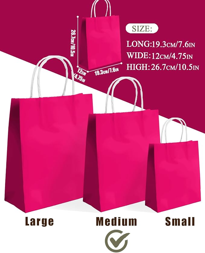 qiqee 30PCS Medium Gift Bag with Handles Bulk 11"x5"x8" Gift Bags Rose Pink Bags Multiple Uses (Medium Size)