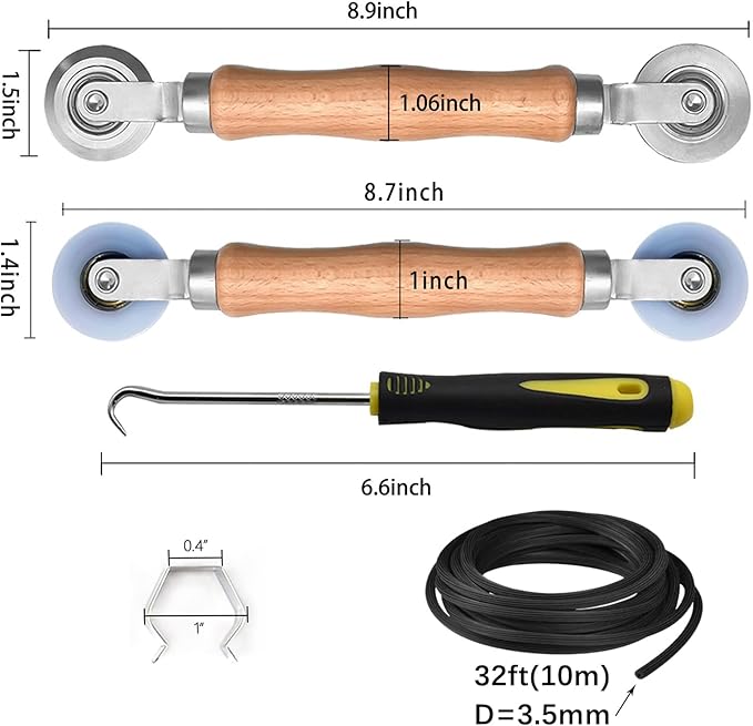 BAYTORY Upgrade Window Screen Repair Kit, Steel/Nylon Roller Tool with Bearing, Spline Removal Hook, 32ft Retainer Spline and 12pcs Screen Clips Replacement for Installing Door Mesh Screens