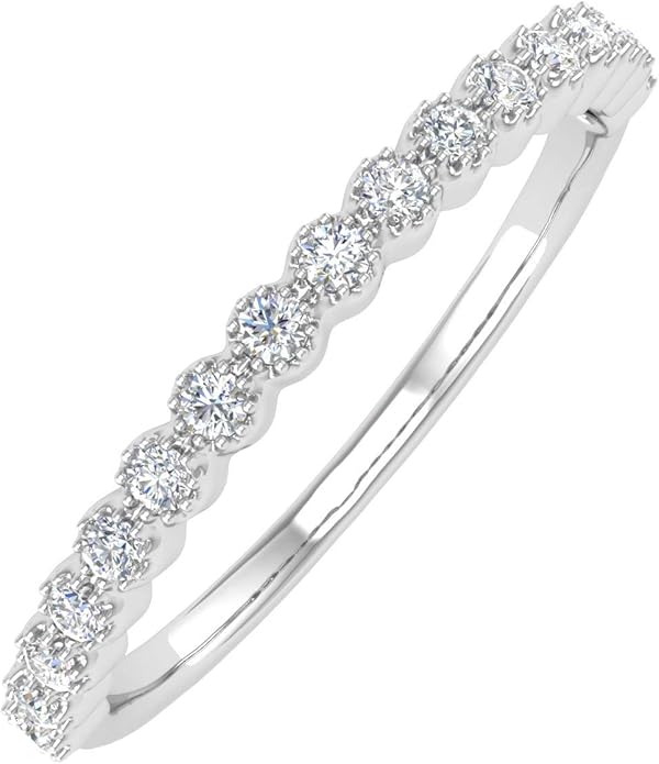 1/5 Carat Bezel Set Diamond Wedding Band Ring in 14K Solid Gold