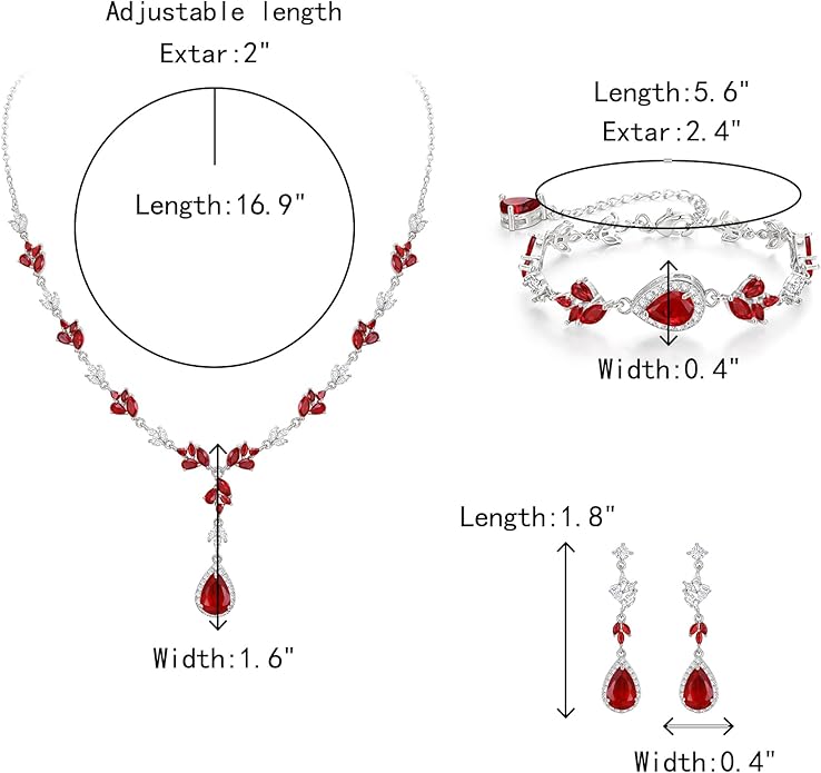 Crysdue Teardrop Bridal Jewelry Set for Wedding Party, Silver/14K/Rose Gold Plated Prom Costume Jewellery for Bride Bridesmaids Women, Cubic Zirconia Necklace Dangle Earrings Bracelet