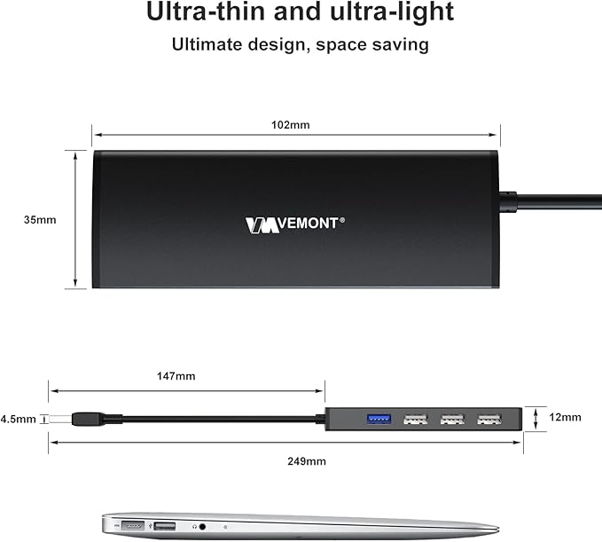 USB Hub,VEMONT 4-Port USB 3.0/2.0 HUB,Ultra Slim Portable High-Speed USB Splitter Applicable for PC Laptop, Desktop, Notebook, MacBook and More