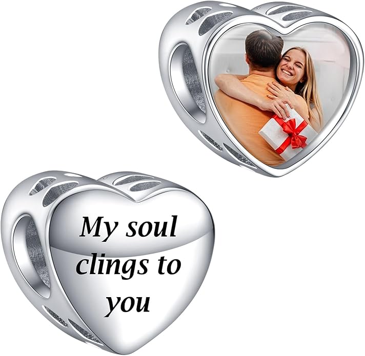 Annmors Personalized Photo Charms For Bracelets/Necklace 925 Sterling Silver Love Heart Shaped Engraved Customize Picture Gift for Birthday Mother's Day,Bead Charms Jewelry for Women