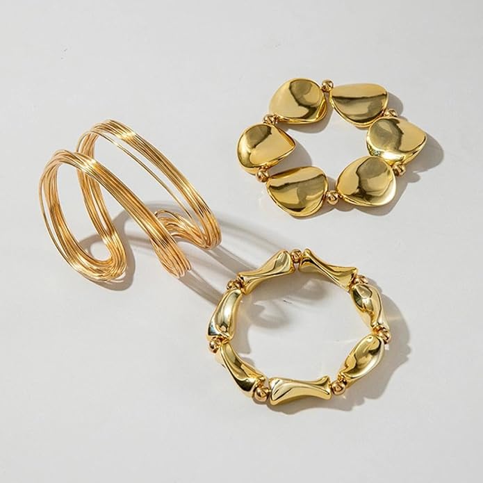 Chunky Gold Bracelets for Women,Trendy Geometric Cuff Bracelet,Layered Stacked Statement Bangle Set, Fashionable Anniversary Jewelry Accessories Gifts