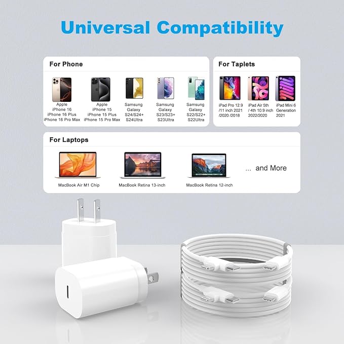 [2025 Upgraded] 30W iPhone 16/15/14/13/12 Charger Fast Charging Block with 6FT Long C to Type C& Lightning Cable 60W.Fast Charging for All iPhone/iPad and Galaxy Series (White 2)