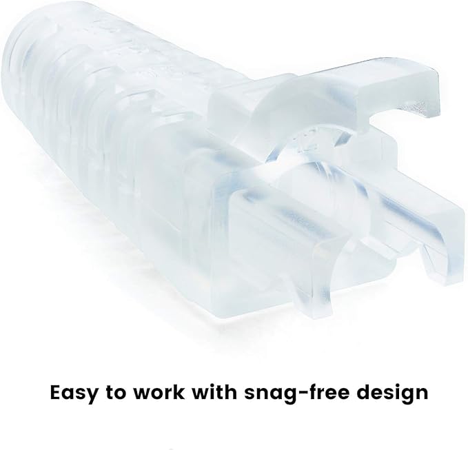 trueCABLE RJ45 Strain Relief Boots, Large 5.5 to 7.0mm Cut-to-Fit PVC Plug Cover, Transparent, 100 Pieces
