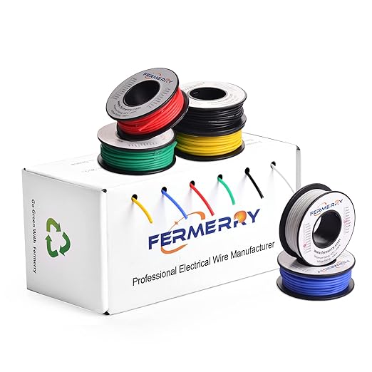 Fermerry 22 AWG Solid Core Wire Spool 25ft Each 6 Colors Flexible 22 Gauge Hook up Wire Kit Electrical Tinned Copper Wire PVC