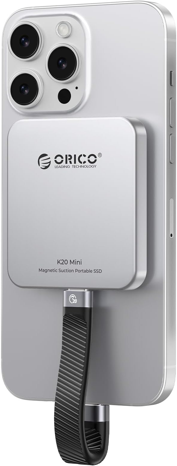 ORICO 1TB Magnetic External SSD, Aluminum Alloy, Up to 2000MB/s, 4K 120Hz ProRes HDR Record and Store, External Solid State Drive, Compatible with iPhone 16 Pro Max, Tablet, Computer - K20MINI