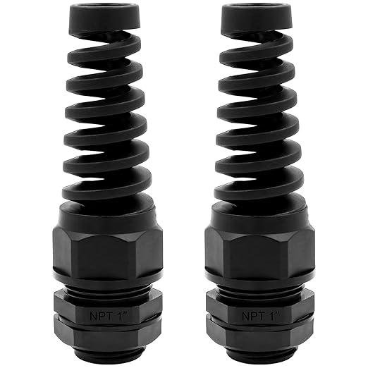 Strain Relief Cord Connector,LISTENJIALE 2Pcs NPT 1" Waterproof Cable Gland Flex Spiral Strain Relief Adjustable 18-25mm Cable Connector Nylon Joint with Gaskets(Black)