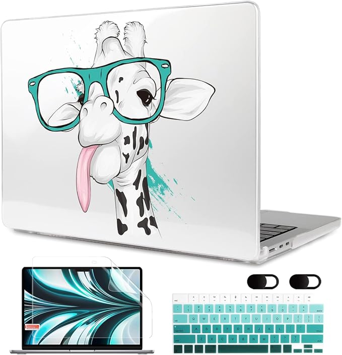 MEEgoodo Case for MacBook Air M4/M3/M2 13.6 inch 2025 2024 2022, Fit Model A3240 A3113 A2681, Compatible with MacBook Air 13 inch, Laptop Hard Shell Case with Keyboard Cover, Funny Giraffe