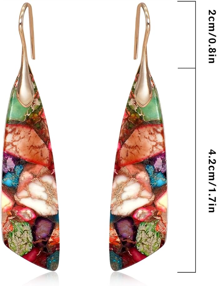 Natural Stone Earrings for Women Boho Triangles Dangle Drop Earrings