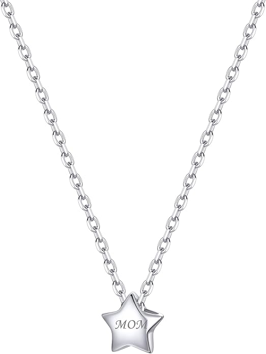 ChicSilver Personalized 925 Sterling Silver Dainty Small Heart/Star/Moon/Dot/Triangle Pendant Necklace for Women, Silver/Gold/Rose Gold/Black (with Gift Box)
