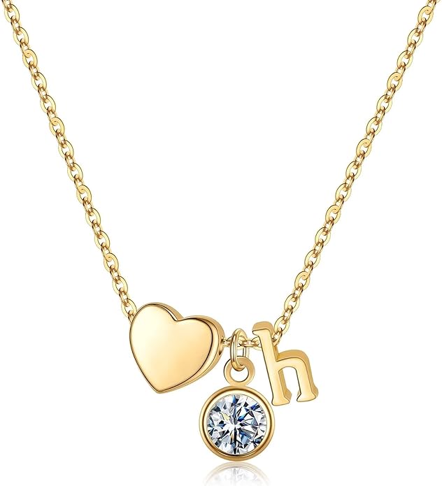 Ursilver Initial Birthstone Necklace for Women - Heart Initial Birthstone Pendant Necklace Personalized Gifts Birthday Gifts for Women