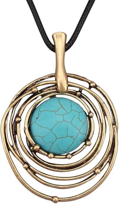 Boho Leather Necklace Women Bohemian Brown Circle Pendant Necklace Choker Long Necklaces for Women Boho Ring Large Pendant