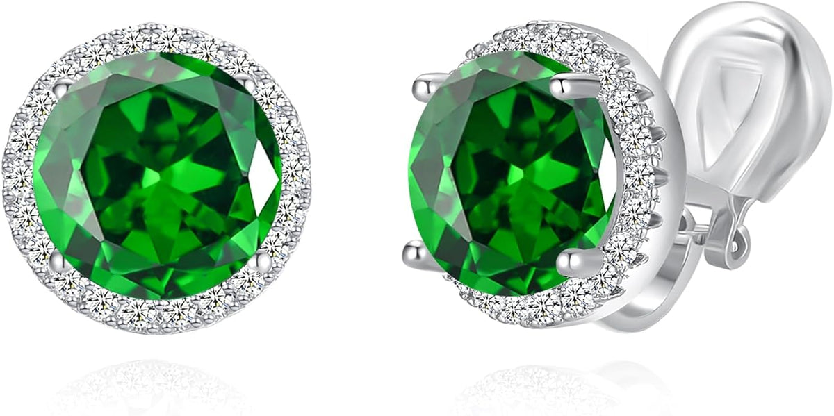 YOQUCOL 10MM Cubic Zirconia Crystal Clip On Stud Earrings Round Non Pierced Earrings for Women