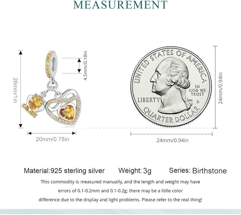 Birthstone Charms for Pandora Charms Bracelets - 925 Sterling Silver Infinity Heart Dangle Charm fit Bracelet and Necklace Birthday Jewelry Gifts For Women