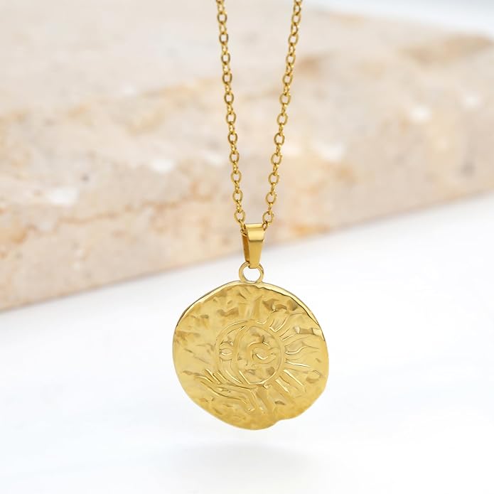 Charm Necklace for Women Gold Evil Eye Sun Moon Flower Coin Pendant Necklace Dainty Paperclip Chain Vintage Luck Amulet Choker Necklaces Celestial Jewelry Gift