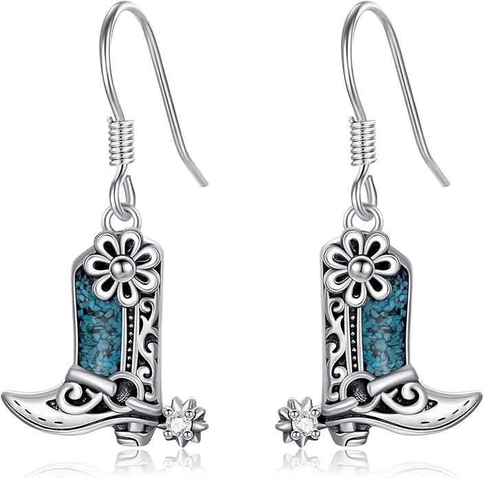 Western Earrings for Women 925 Sterling Silver Turquoise Western Country Dangle Drop Earrings Country Jewelry Gifts for Cowgirl Cowboy