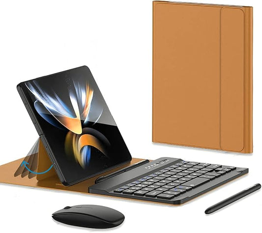 for Samsung Galaxy Z Fold 7 6 5 Keyboard and Mouse, Portable Mini 7.9inch Bluetooth Keyboard with Leather Case and Capacitive Pen, 4 in 1 Set for Z Fold7 6 Accessories