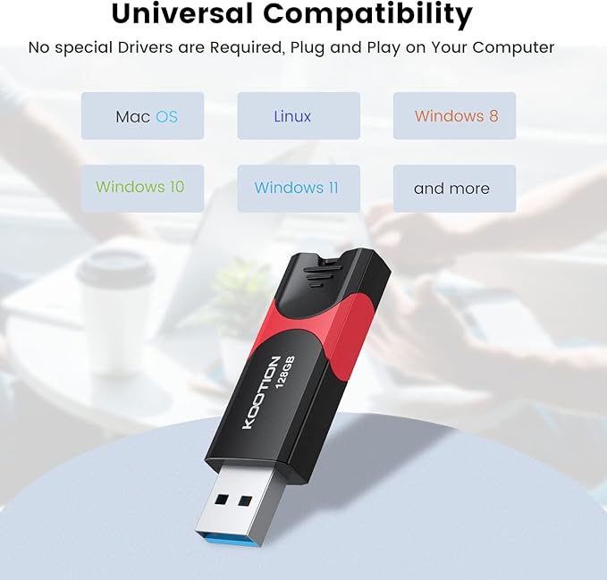 KOOTION 128 GB USB 3.0 Flash Drive Thumb Drive Retractable 128G Zip Drive Ultra High Speed USB Stick Jump Drive Rugged Memory Stick with LED Indicator for Data Storage and Transfer