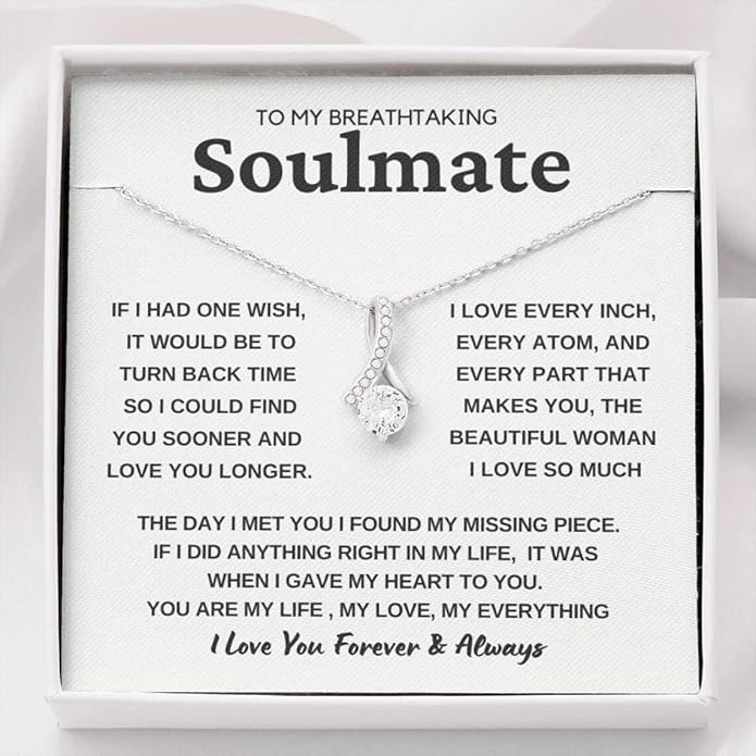 To My Beautiful Soulmate Necklace For Women, Necklace For Wife From Husband, Girlfriend Necklace From Boyfriend, Wife Birthday Gifts From Husband, Gifts Boxes For Women, Soulmate Necklace For Her