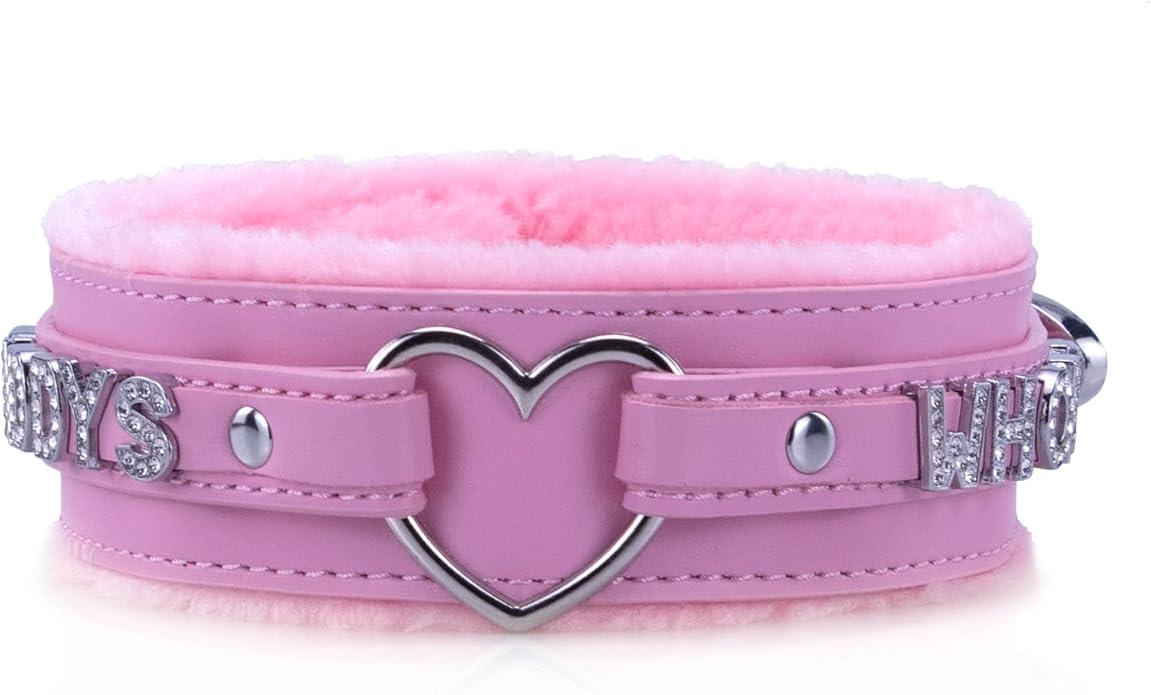 Leather Heart O-ring Collar Necklace for Women, Adjustable Gothic Punk Collar with Letters Soft Furry Choker Jewelry