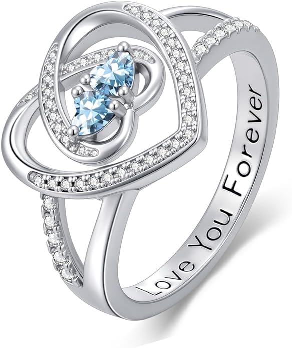 Valentine's Day Gifts for Women Birthstone Rings for Women Heart Statemet Engagement Eternity Wedding Promise Rings Jewelry Anniversary Christmas Valentine Mothers Day Birthday Gifts for Wife Her Girlfriend