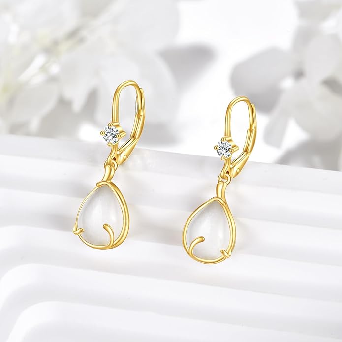 DOVRAN 10K 14K Solid Gold Leverback Earrings for Women Real Yellow Gold Filigree Dangle Earrings Trendy Jewelry Birthday Christmas Gifts for Wife Mom