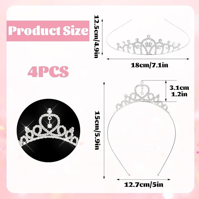 4 Pcs Princess Crown Tiara, Silver Crystal Rhinestone Headband, Sparkly Princess Crowns with Pearl Accents for Women, Wedding Birthday Halloween Party Christmas Gifts