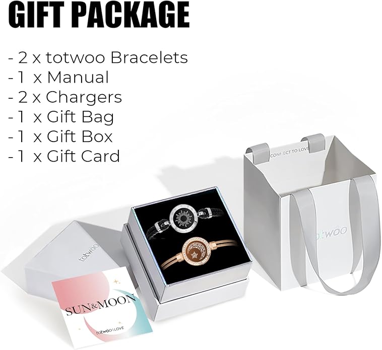 TOTWOO Long Distance Touch Bracelets for Couples, Smart Light & Vibration Love Jewelry, Long Distance Valentines Day Gifts for Him Her Women Men, One-to-One Bluetooth Pairing via App