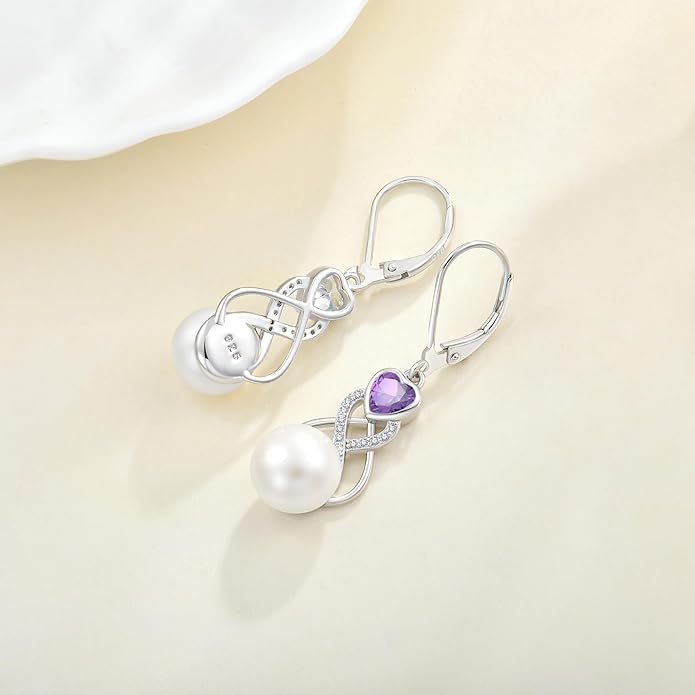 Pearl Earrings Necklace Jewelry Set for Women 925 Sterling Silver Heart Amethyst Freshwater Pearl Jewelry