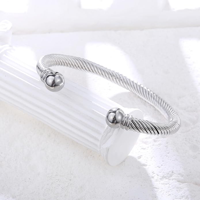 Stainless Steel Twisted Cable Wire Bracelets Adjustable Open Cuff Bangle Bracelet Vintage Jewelry Gift for Women