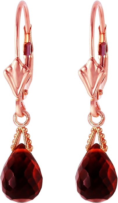 Galaxy Gold GG 14k Solid Gold Jewelry Set: Natural Briolette Garnet Pendant Necklace and Dangle Earrings