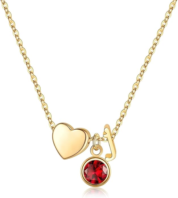 Ursilver Initial Birthstone Necklace for Women - Heart Initial Birthstone Pendant Necklace Personalized Gifts Birthday Gifts for Women