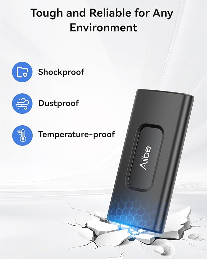 Aiibe 2TB External Solid State Drive USB C Portable SSD USB 3.2 Gen 2, Up to 1050MB/s, 2TB External SSD External Hard Drive for iPhone 15/Pro, Laptop, Mac and PS4 (Black)