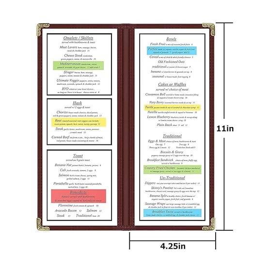 Goodsmart Restaurant Menu Covers - 25 Pack Burgundy 2-Page/4-View 4.25" x 11", Top-Loading Vinyl Menu Holders with Clear Sleeves, Double-Stitched Edge, Leather-Style Café Covers with Gold Corners