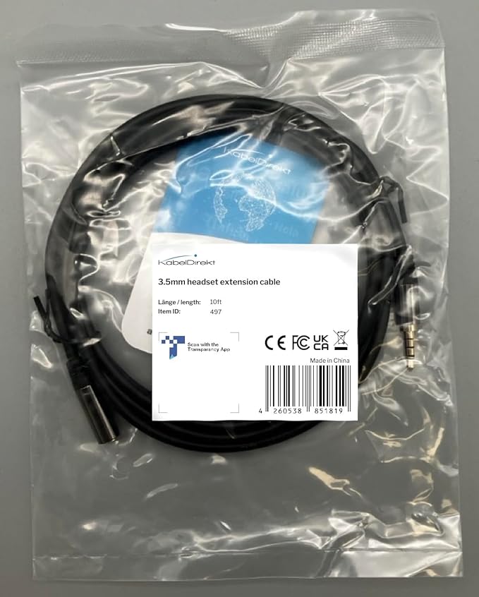 KabelDirekt – Headset Extension Cable – 10ft – Headphone Extension Cord with Break-Proof Metal Plug for Gaming Headsets & Headphones with Microphone, TRRS, 4-Pole, 3.5mm Male to Female
