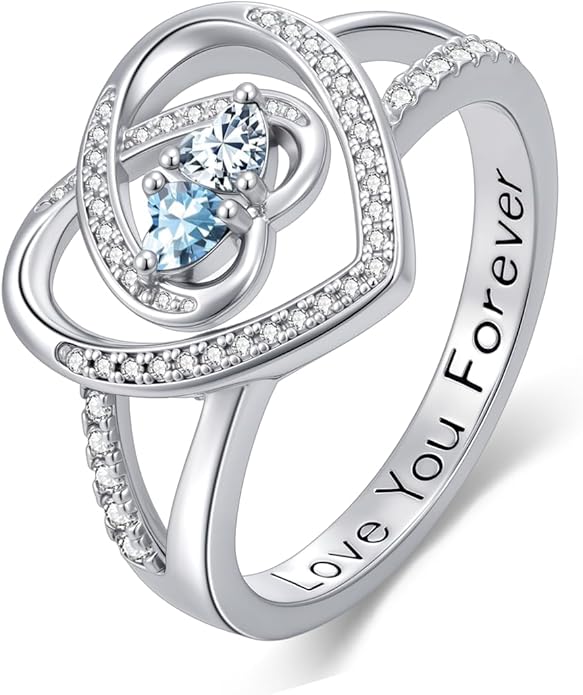 Valentine's Day Gifts for Women Birthstone Rings for Women Heart Statemet Engagement Eternity Wedding Promise Rings Jewelry Anniversary Christmas Valentine Mothers Day Birthday Gifts for Wife Her Girlfriend