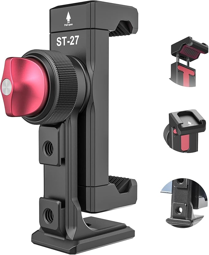 ULANZI ST-27 Phone Tripod Mount, 360° Metal Phone Holder for Tripod w 3 Cold Shoes & Arca Port, Versatile Smartphone Adapter for iPhone 17 16, Desktop Tripods, and Live Streaming/Vlogging Setup