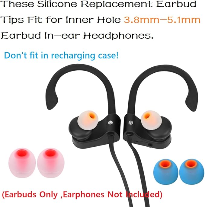 Earbuds Replacement Tips Silicone Earbud Tips Ear Gels Fit for Inner Hole from 3.8mm - 5.1mm Earphones 9 Pairs S/M/L